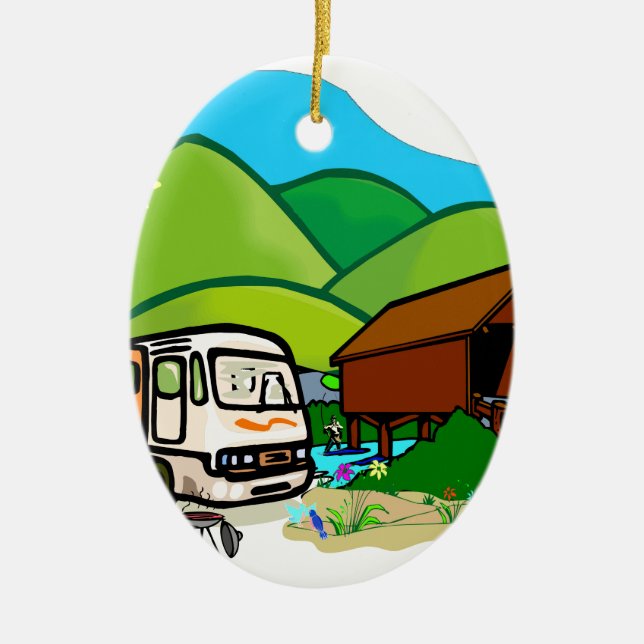 Motorhome RV: Life by the covered bridge Ceramic Ornament (Front)
