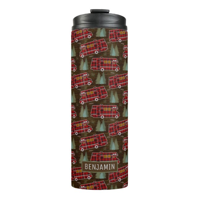 Motorhome Van RV Camper Rustic Pine Pattern | Name Thermal Tumbler (Front)