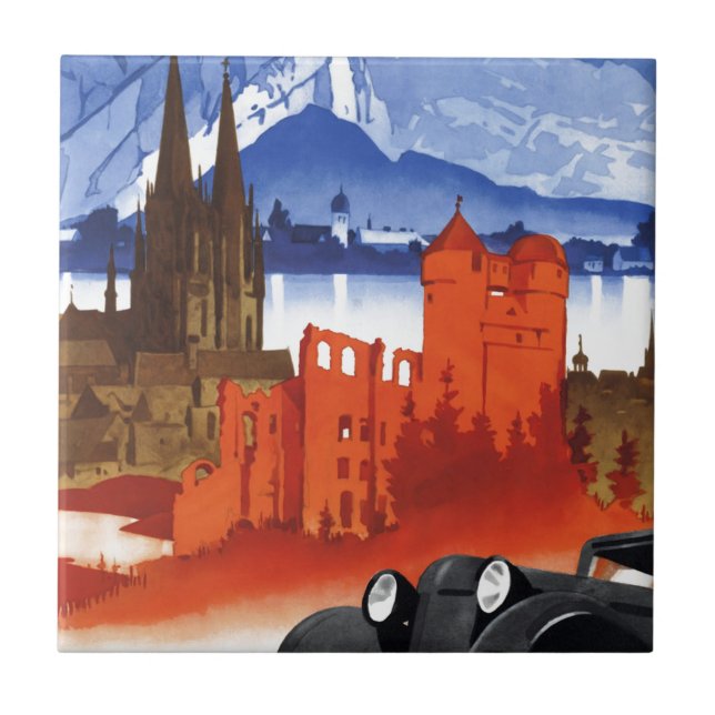 Motoring in Germany Car Vintage Travel Tile (Front)