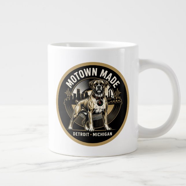 Motown Made Detroit Boxer Dog Labor & Music Pride  Large Coffee Mug (Right)