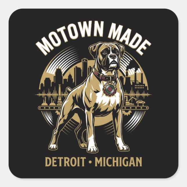 Motown Made Detroit Boxer Dog Labor & Music Pride  Square Sticker (Front)