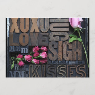 mots d'amour dans letterpress type invitation