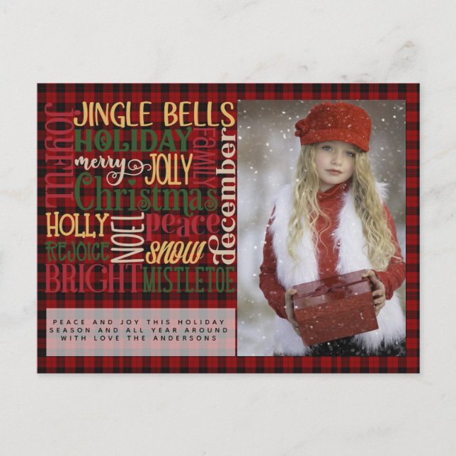 Mots de Noël carte photo Buffalo Plaid (Devant)