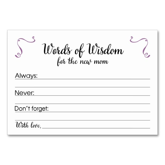 Mots de sagesse Baby shower Parentalité Cartes de  (Devant)