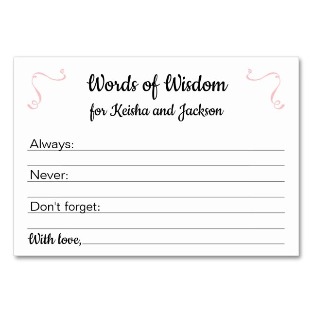 Mots roses de la sagesse Fille Baby shower cartes  (Devant)
