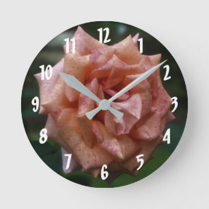 Mottled Peach Rose Flower Round Clock
