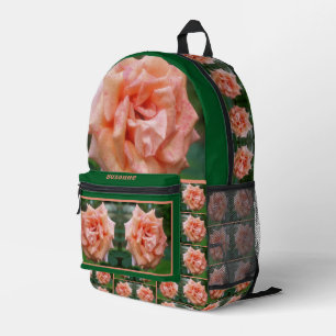 Mottled Peach Rose In Bloom Personalized Printed Backpack