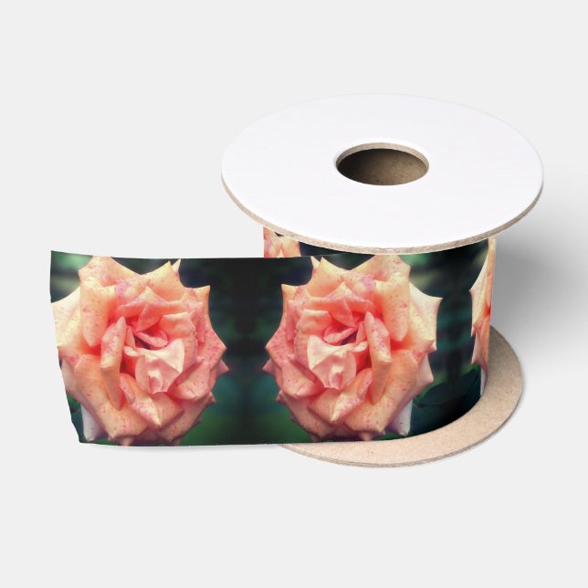 Mottled Peach Rose In Bloom Satin Ribbon (Spool)