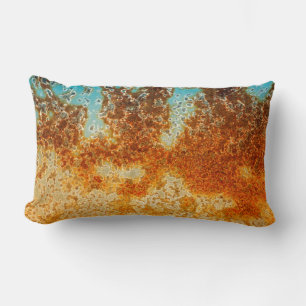 Mottled Rust Dusty Turquoise Industrial Abstract Lumbar Pillow