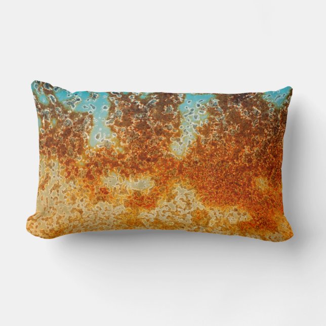 Mottled Rust Dusty Turquoise Industrial Abstract Lumbar Pillow (Front)
