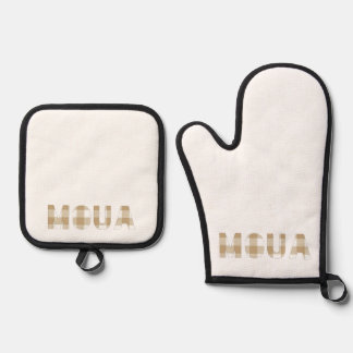Moua Hmong Last Name Beige Plaid  Oven Mitt & Pot Holder Set