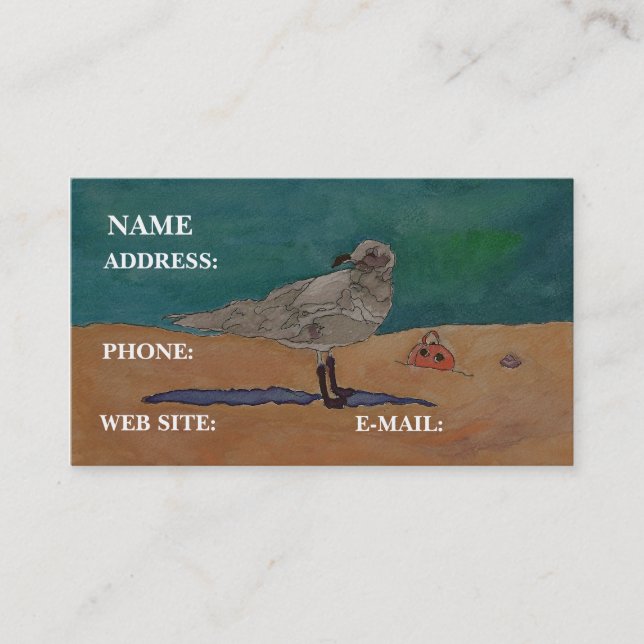 "Mouette à la plage," - carte de visite (Devant)