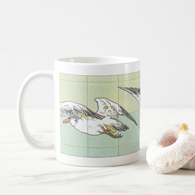 Mouettes vintages Faux Tile Coffee Mug (Avec donut)