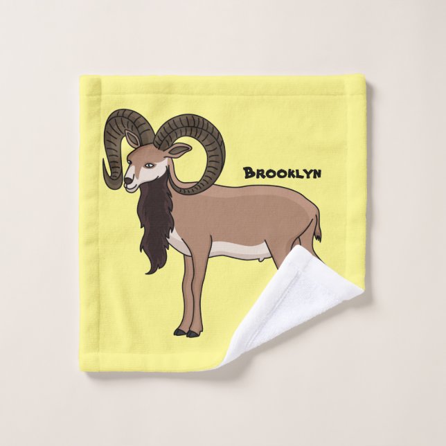 Mouflon goat illustration bath towel set (Wash Cloth)