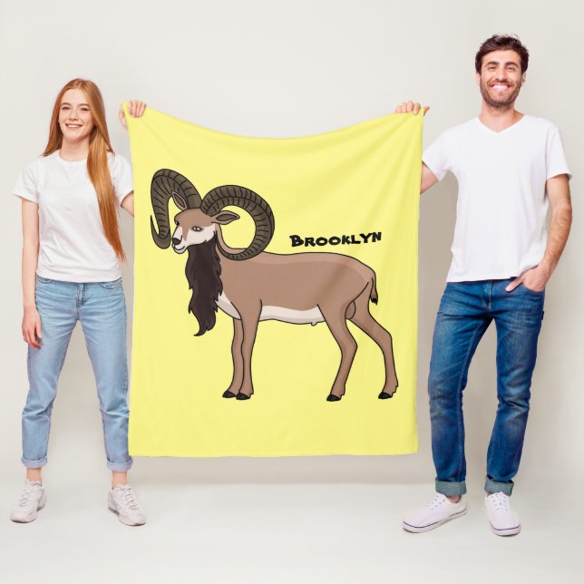 Mouflon goat illustration fleece blanket (In Situ)