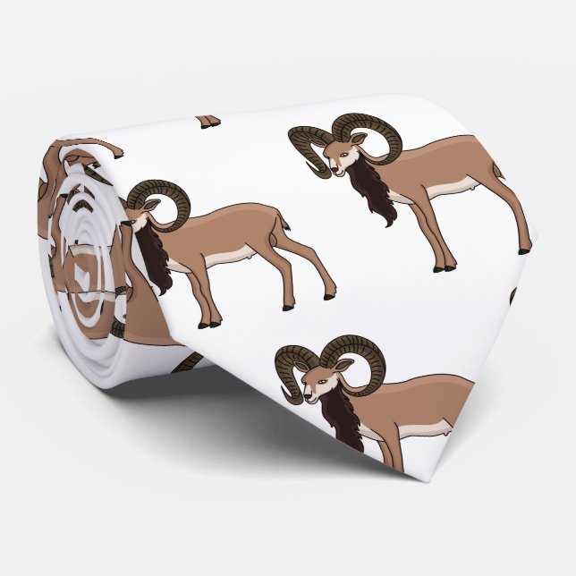 Mouflon goat illustration tie (Rolled)
