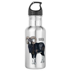 Mouflon sheep cartoon illustration 532 ml water bottle