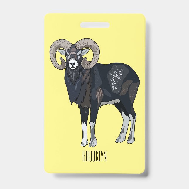 Mouflon sheep cartoon illustration badge (Front)