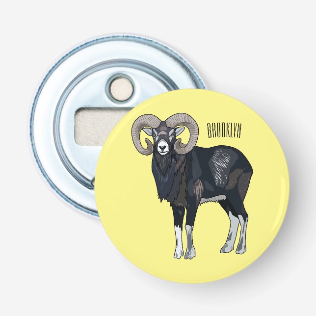 Mouflon sheep cartoon illustration bottle opener (Front)