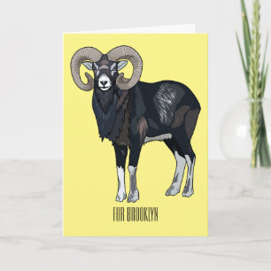 Mouflon sheep cartoon illustration card