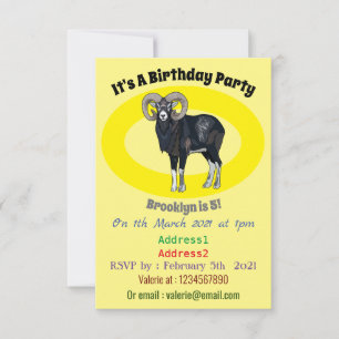 Mouflon sheep cartoon illustration invitation