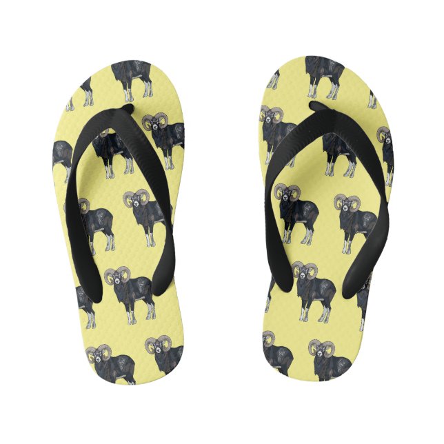 Mouflon sheep cartoon illustration kid's flip flops (Footbed)