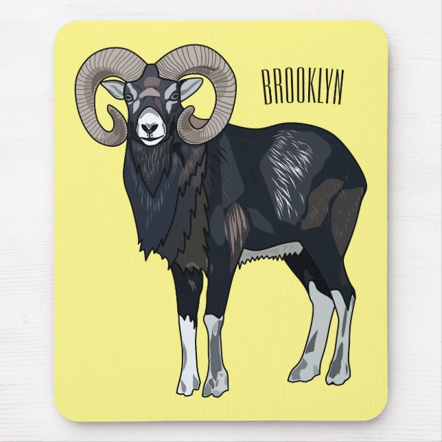 Mouflon sheep cartoon illustration mouse pad (Front)
