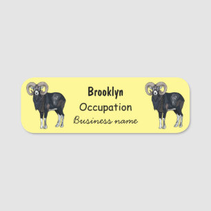 Mouflon sheep cartoon illustration name tag