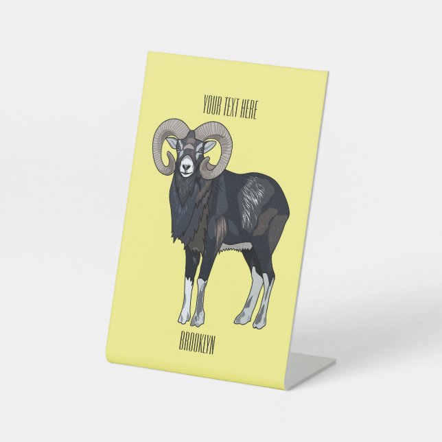 Mouflon sheep cartoon illustration pedestal sign (Front)