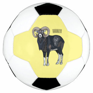 Mouflon sheep cartoon illustration soccer ball