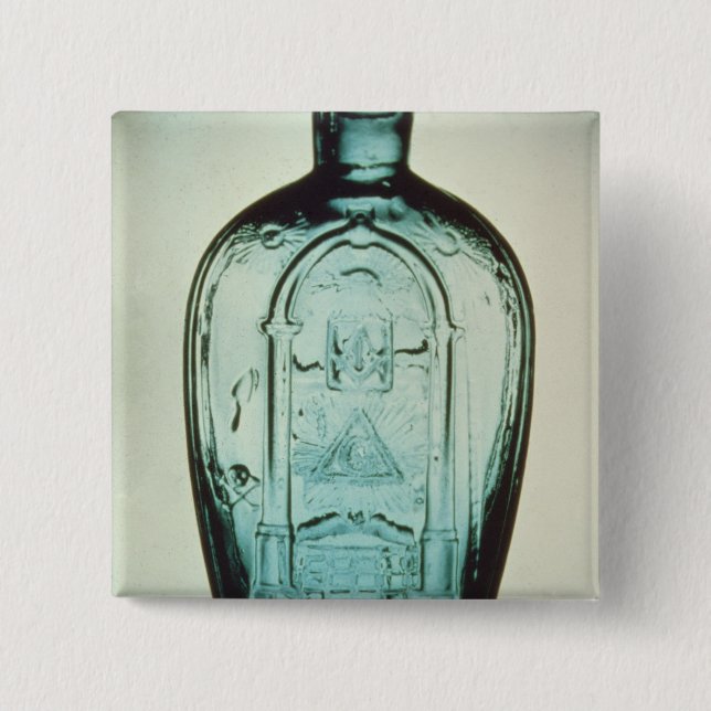 Mould-blown masonic flask 2 inch square button (Front)