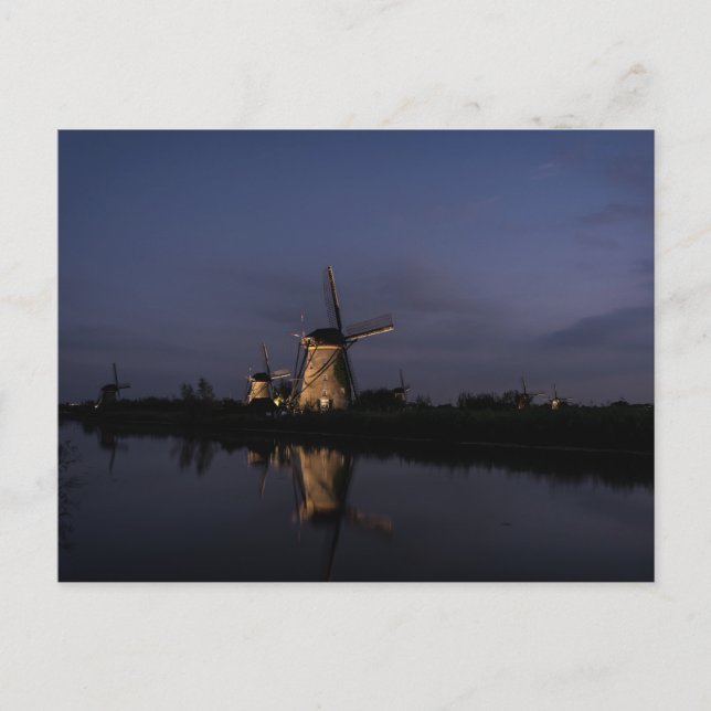 Moulin à vent éclairé à la carte postale Blue Hour (Devant)