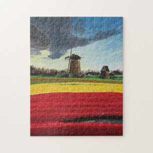 Moulin à vent et tulipes de puzzle