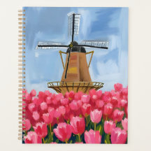 Moulin à vent hollandais | Champ de fleurs de tuli