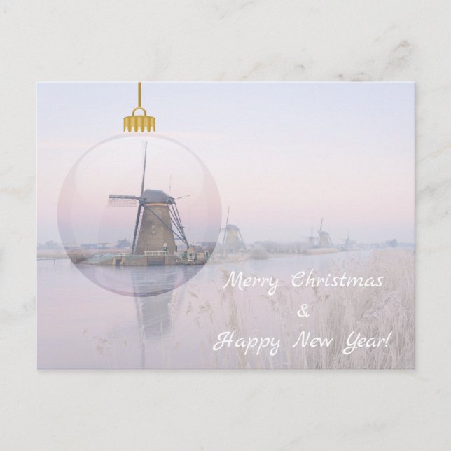 Moulin à vin dans une bille de verre carte de noël (Devant)