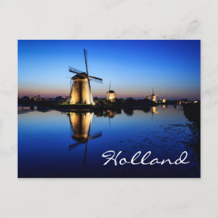 Moulins à vent à Blue Hour en Hollande carte posta