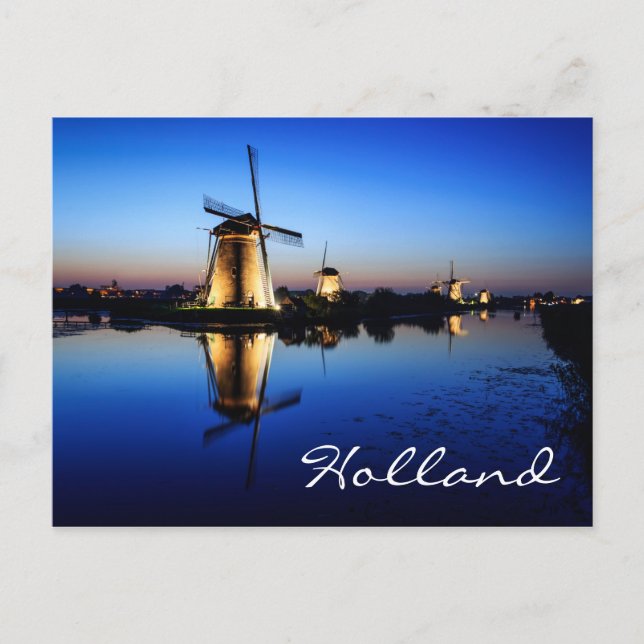 Moulins à vent à Blue Hour en Hollande carte posta (Devant)