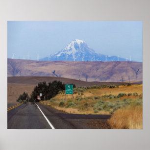Mount Adams and Wind Turbines, Oregon Poster