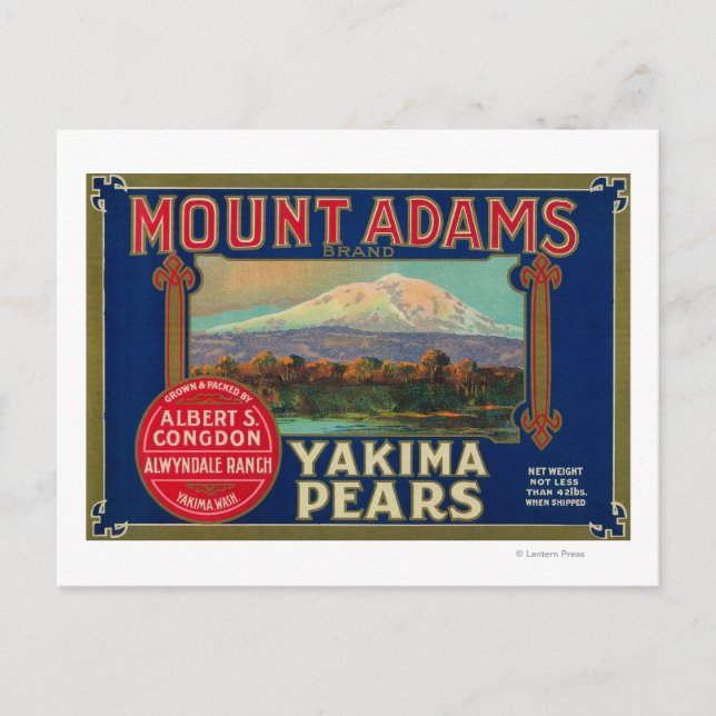 Mount Adams Pear Crate LabelYakima, WA Postcard (Front)