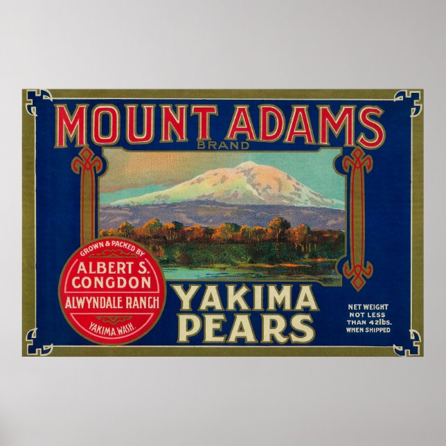 Mount Adams Pear Crate LabelYakima, WA Poster (Front)