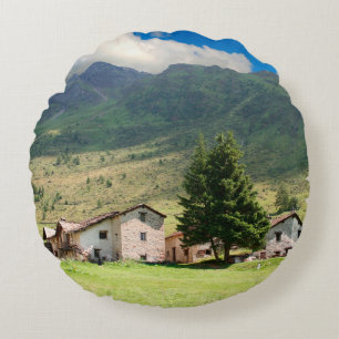Mount alps villagealps, beauty, building, country, round pillow