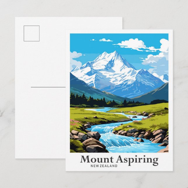 Mount Aspiring New Zealand Travel Illustration Postcard (Front/Back)
