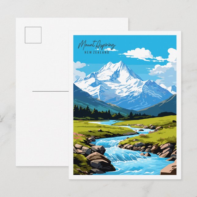 Mount Aspiring vintage travel illustration Postcard (Front/Back)