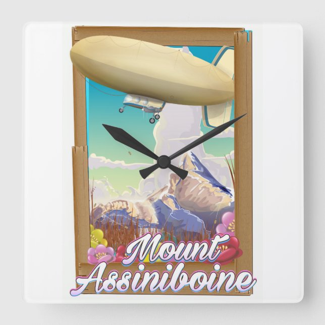 Mount Assiniboine Blimp vacation poster Square Wall Clock (Front)