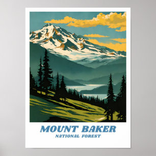 Mount Baker National Forest illustration retro Aes Poster