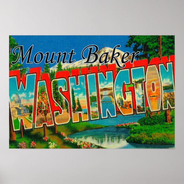 Mount Baker, Washington - Large Letter Scenes Poster (Front)