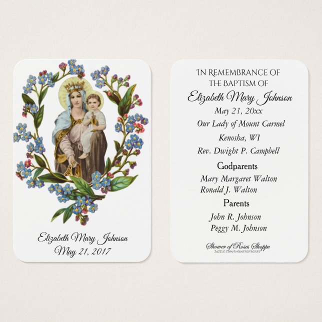 Mount Carmel Baptism Christening Remembrance Card (Front & Back)