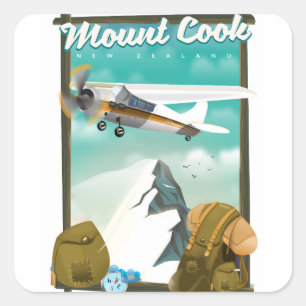 Mount Cook New Zealand travel poster Square Sticker