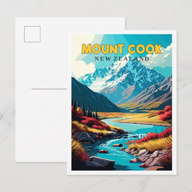 Mount Cook New Zealand vintage travel illustration Postcard (Front/Back)