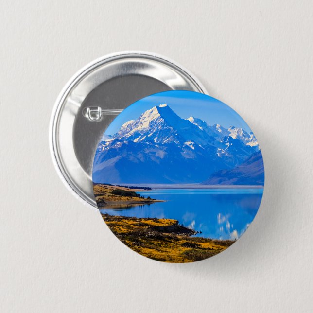 Mount Cook Overlooking Lake Pukaki, NZ 2 Inch Round Button (Front & Back)